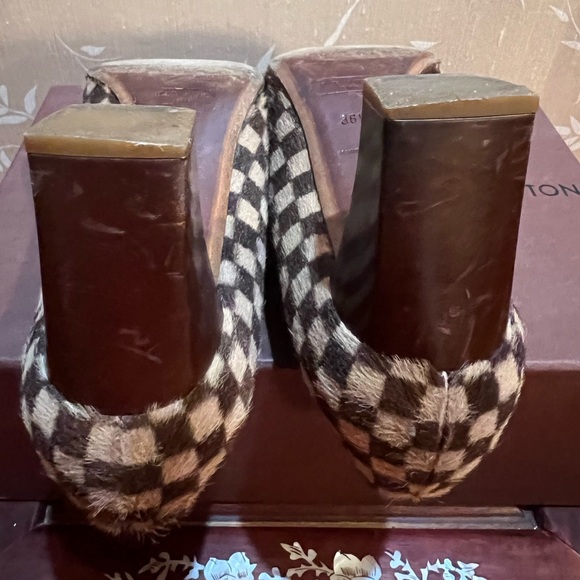 Louis Vuitton Damier Pattern Fur Heeled Shoes - Picture 4 of 7